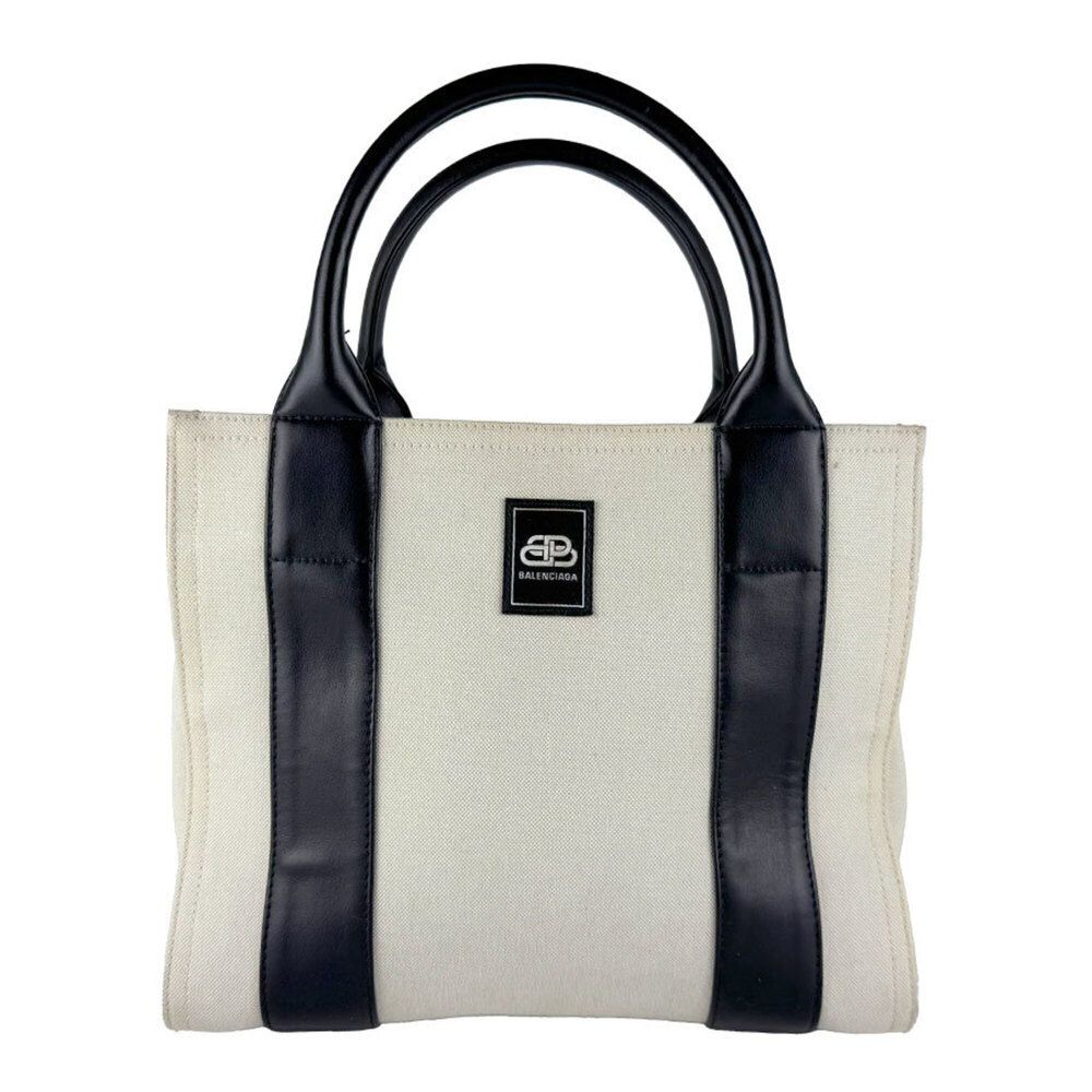 Balenciaga BALENCIAGA Shoulder Bag Handbag Trade XS Canvas Leather Black Ivor...